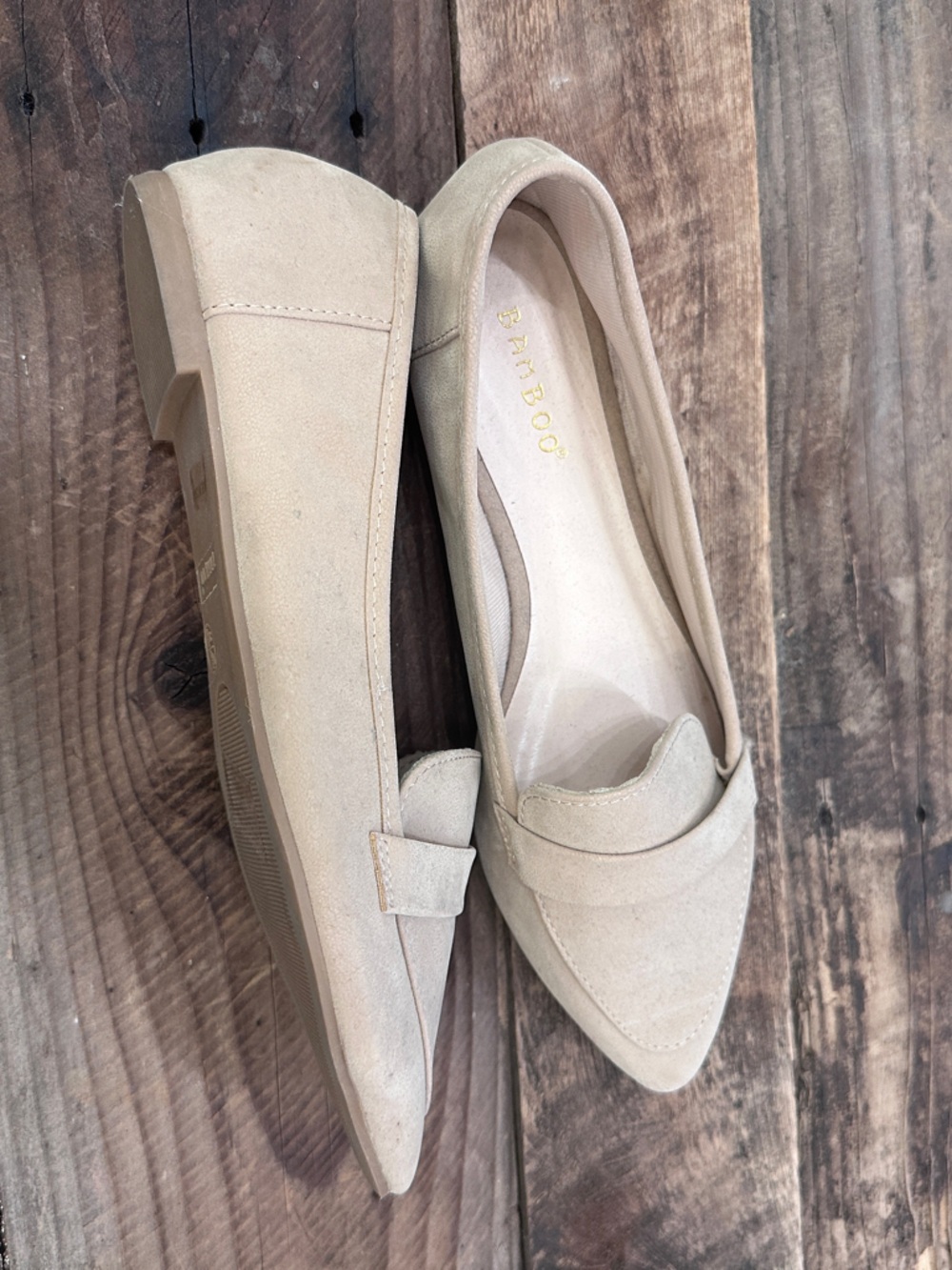 BAMBOO Women's Taupe Pointed Toe Slip-On Loafers